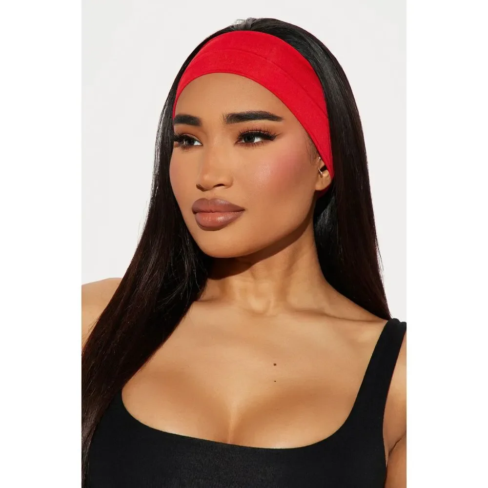 Athletic Girly 3 Piece Headband Set Red White Pink Multi Performance Knit